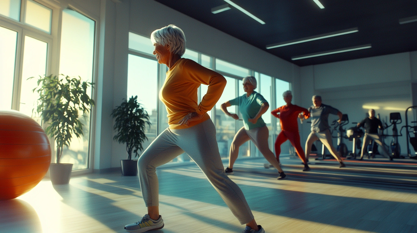 Заняття з групою активних пенсіонерів у залі prisquedal